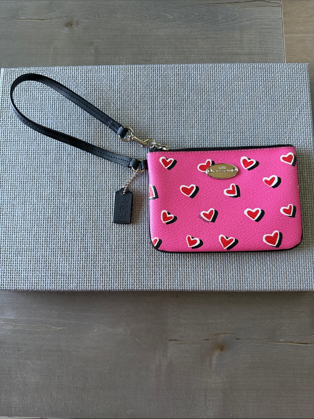 Coach Heart Print Small Wristlet Leather